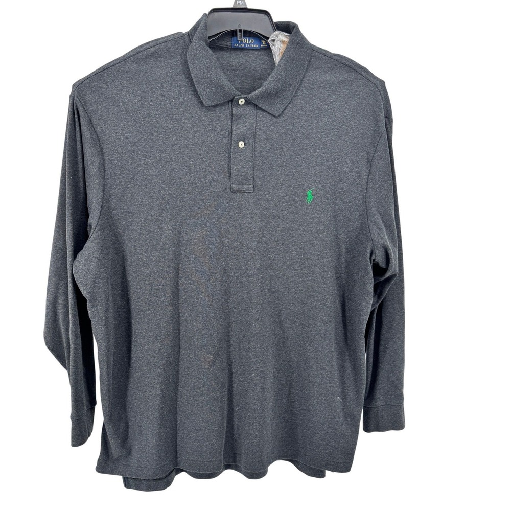 Polo Ralph Lauren Polo‎ Shirt Mens 3XB Grey Long Sleeve Big & Tall Cotton Pony
